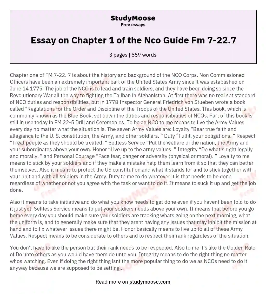 Essay on Chapter 1 of the Nco Guide Fm 7-22.7