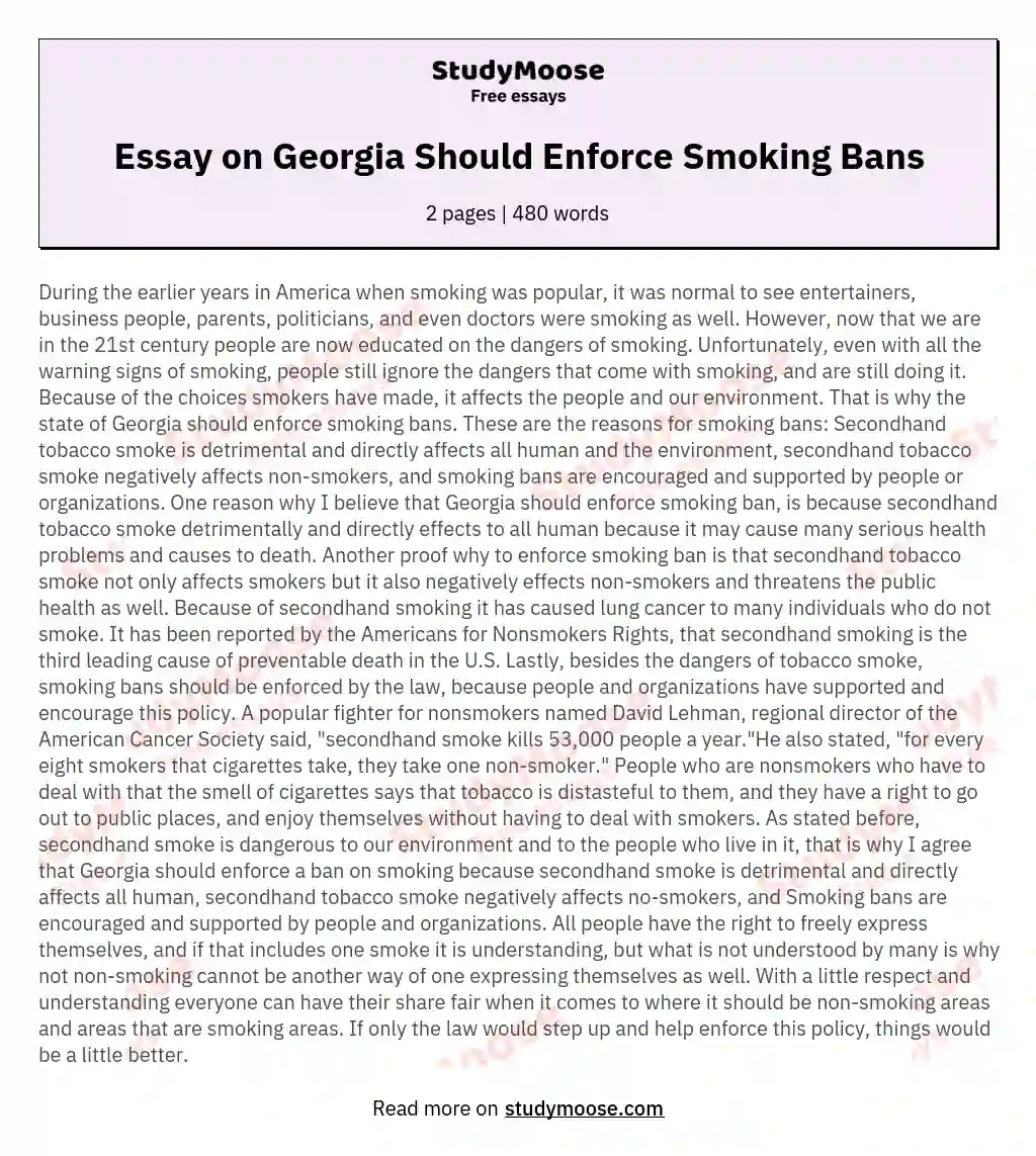 Essay on Georgia Should Enforce Smoking Bans essay