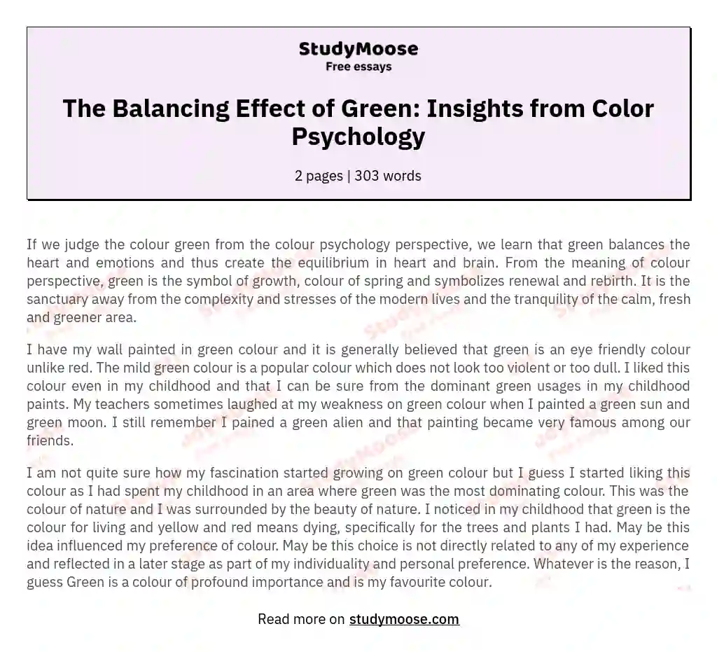 The Balancing Effect of Green: Insights from Color Psychology essay