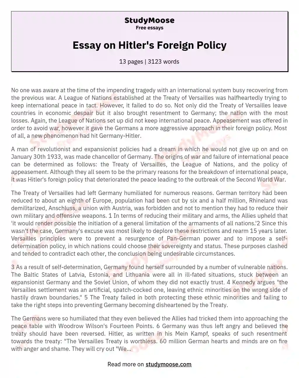 Essay on Hitler's Foreign Policy essay