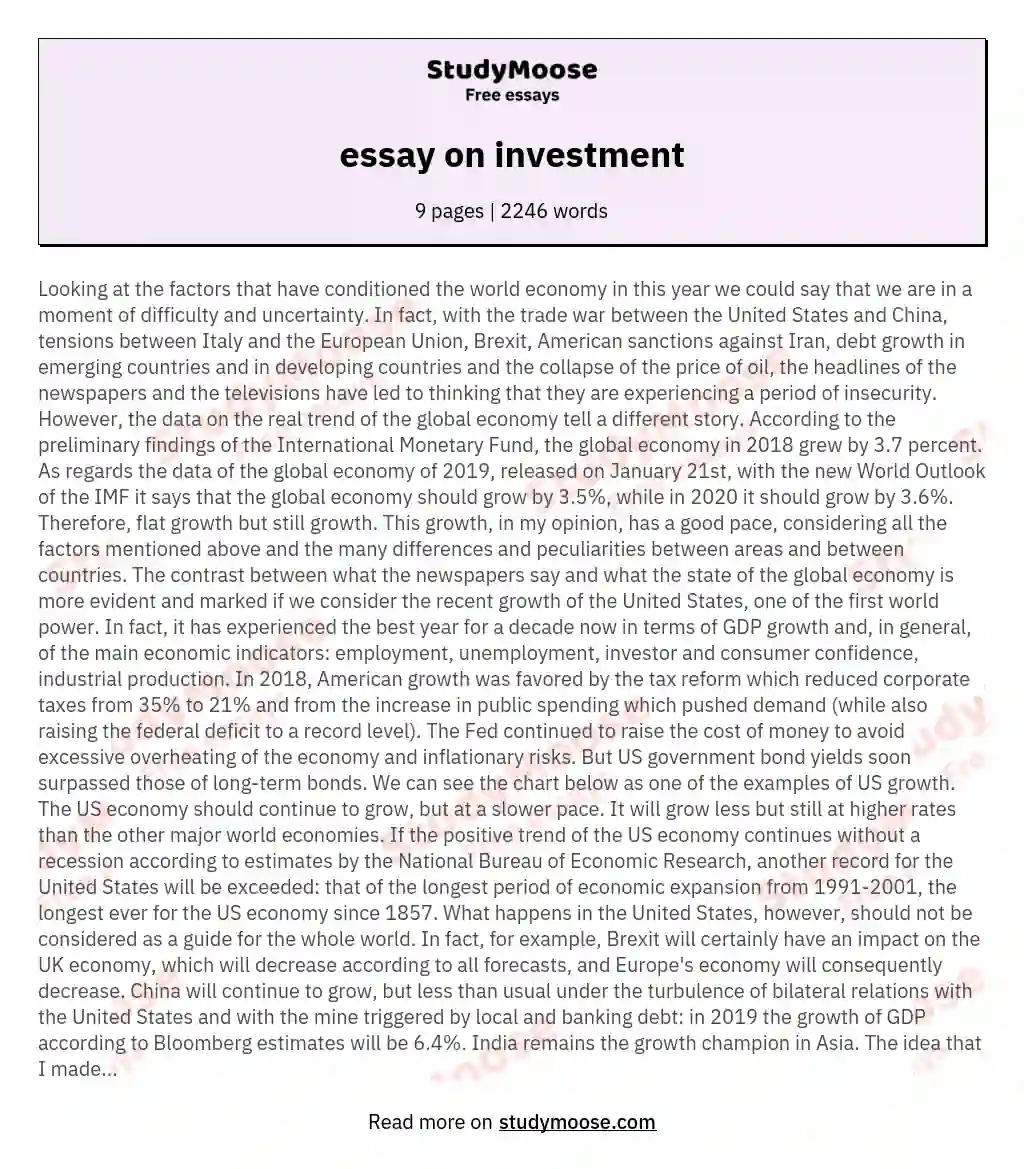 essay about investment banking