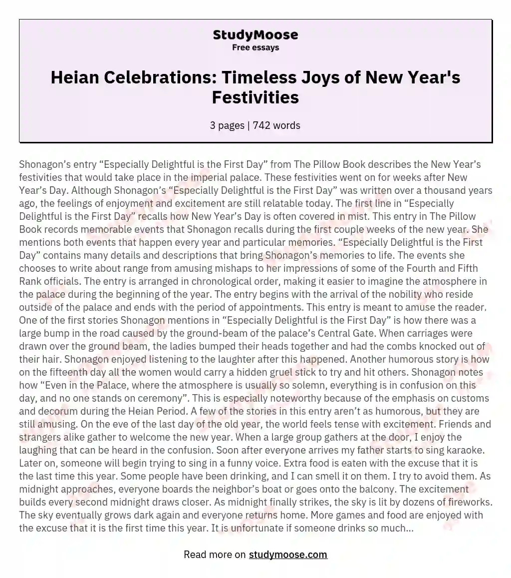 Heian Celebrations: Timeless Joys of New Year's Festivities essay
