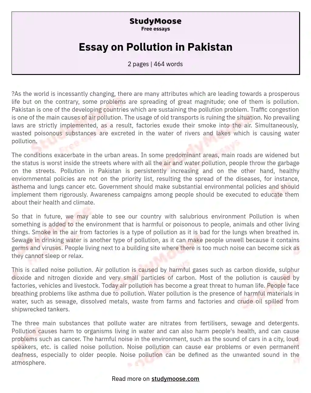 paragraph on pollution in 160 words