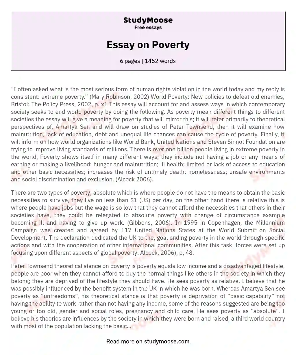 informative essay world poverty