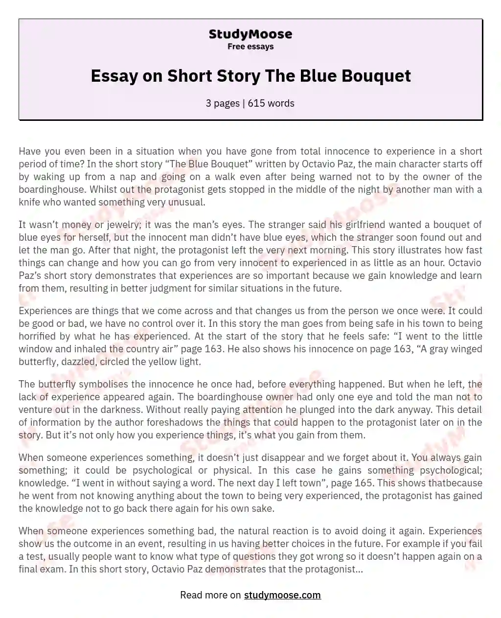 Essay on Short Story The Blue Bouquet
