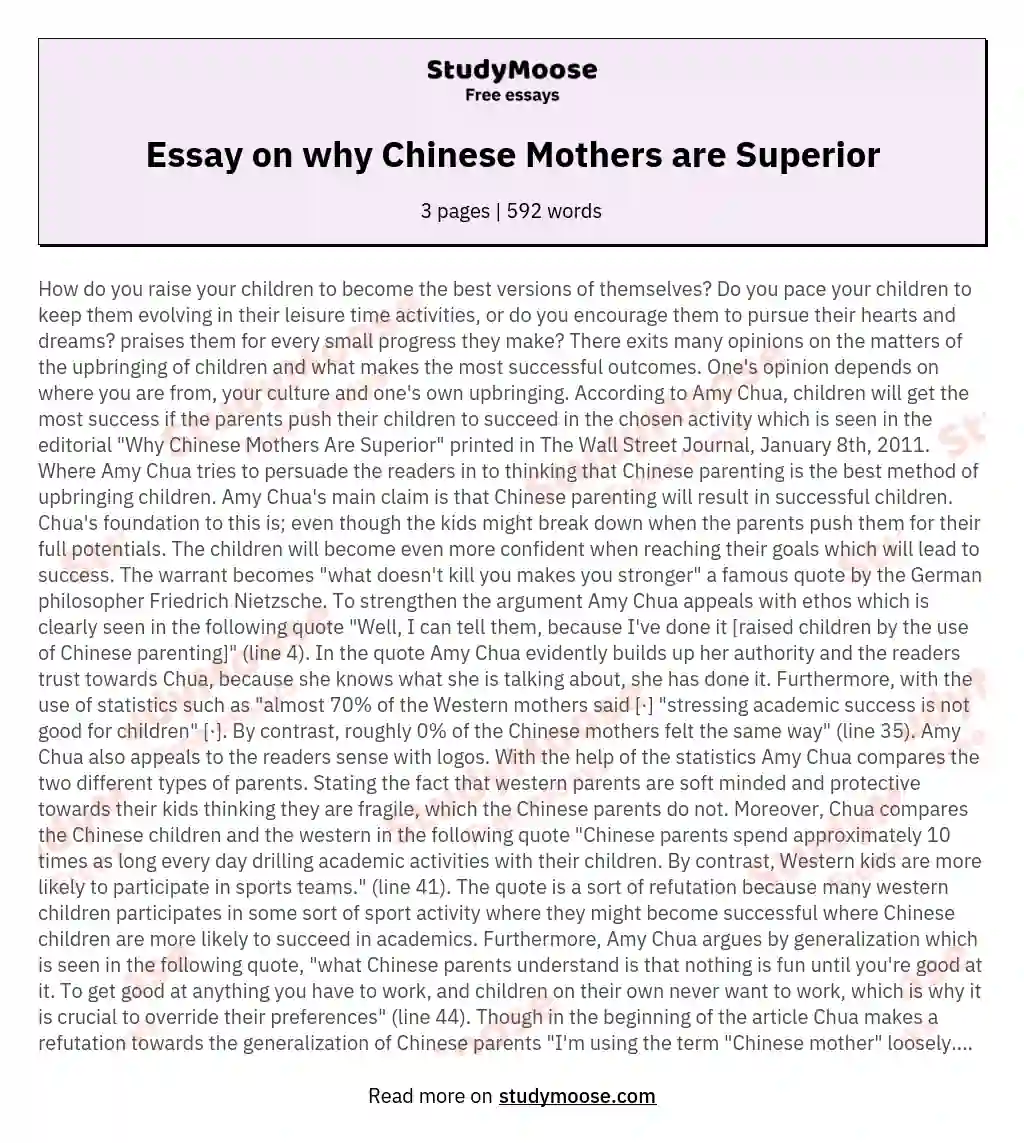 Essay on why Chinese Mothers are Superior