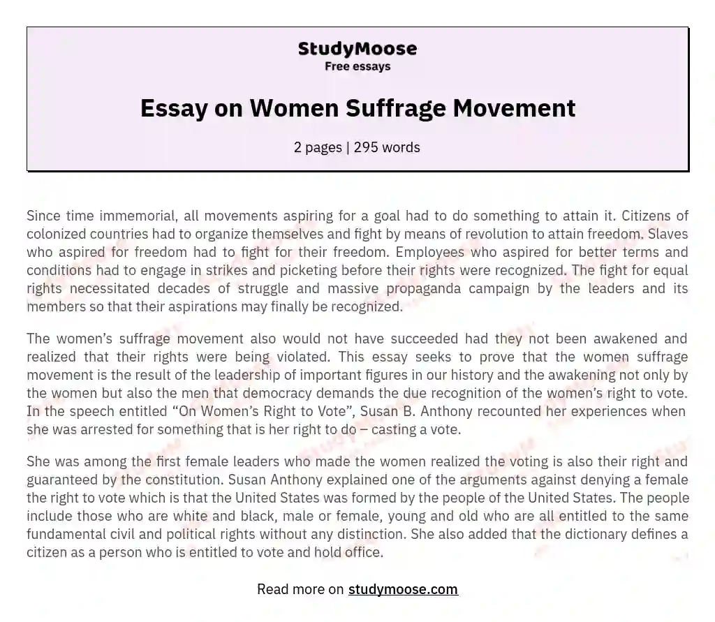 Essay on Women Suffrage Movement