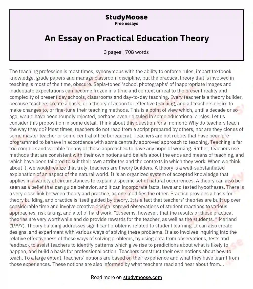 An Essay on Practical Education Theory essay