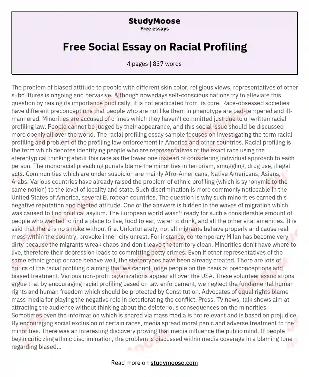 Free Social Essay on Racial Profiling essay