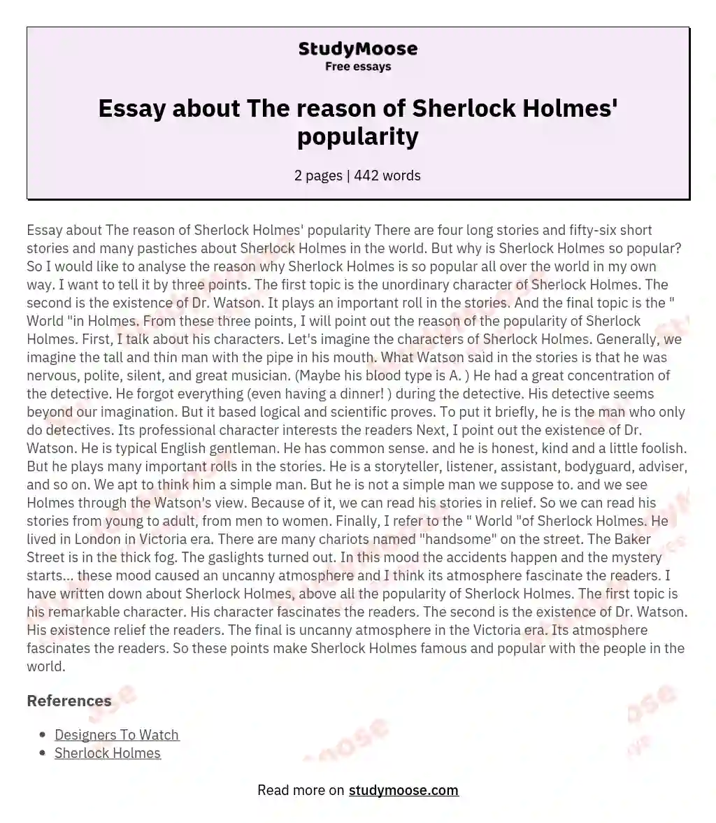 Essay about The reason of Sherlock Holmes' popularity essay