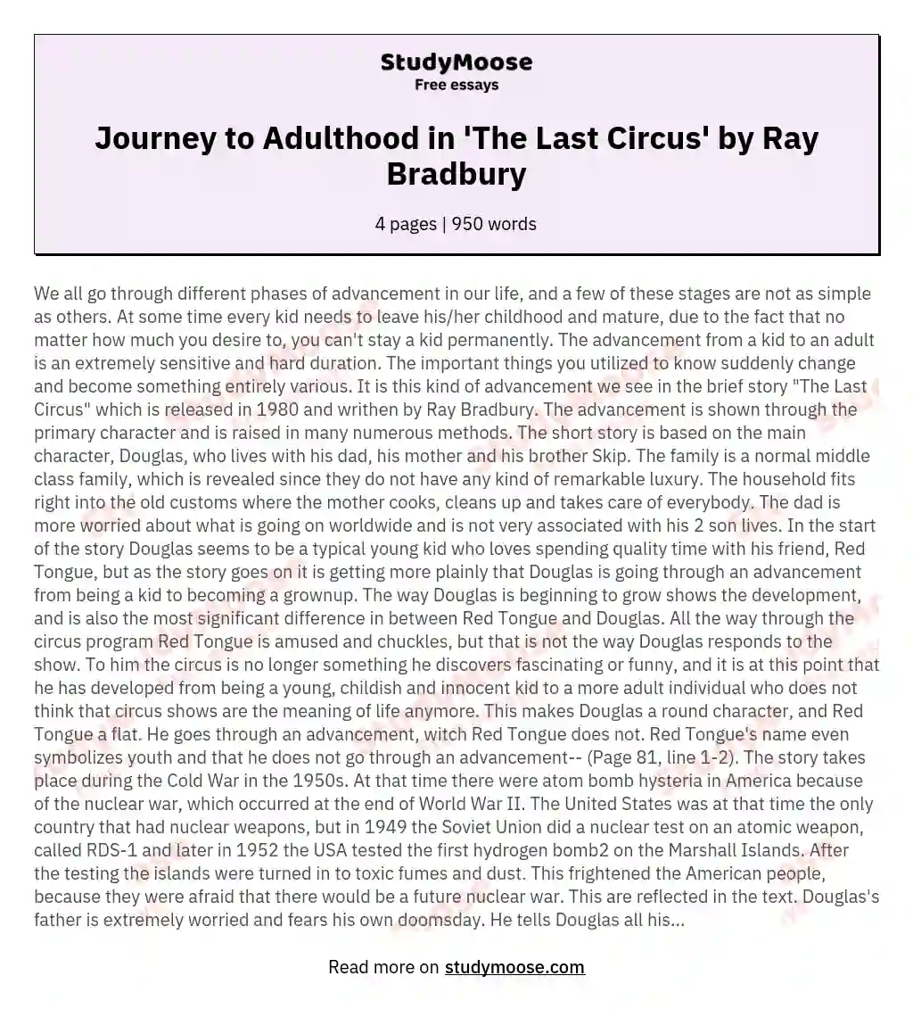Journey to Adulthood in 'The Last Circus' by Ray Bradbury essay