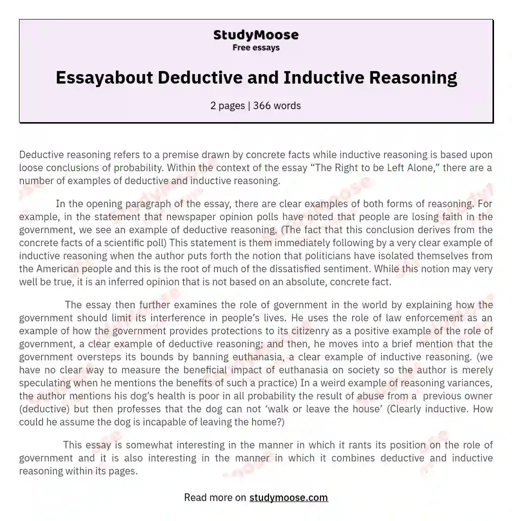 Essayabout Deductive and Inductive Reasoning essay