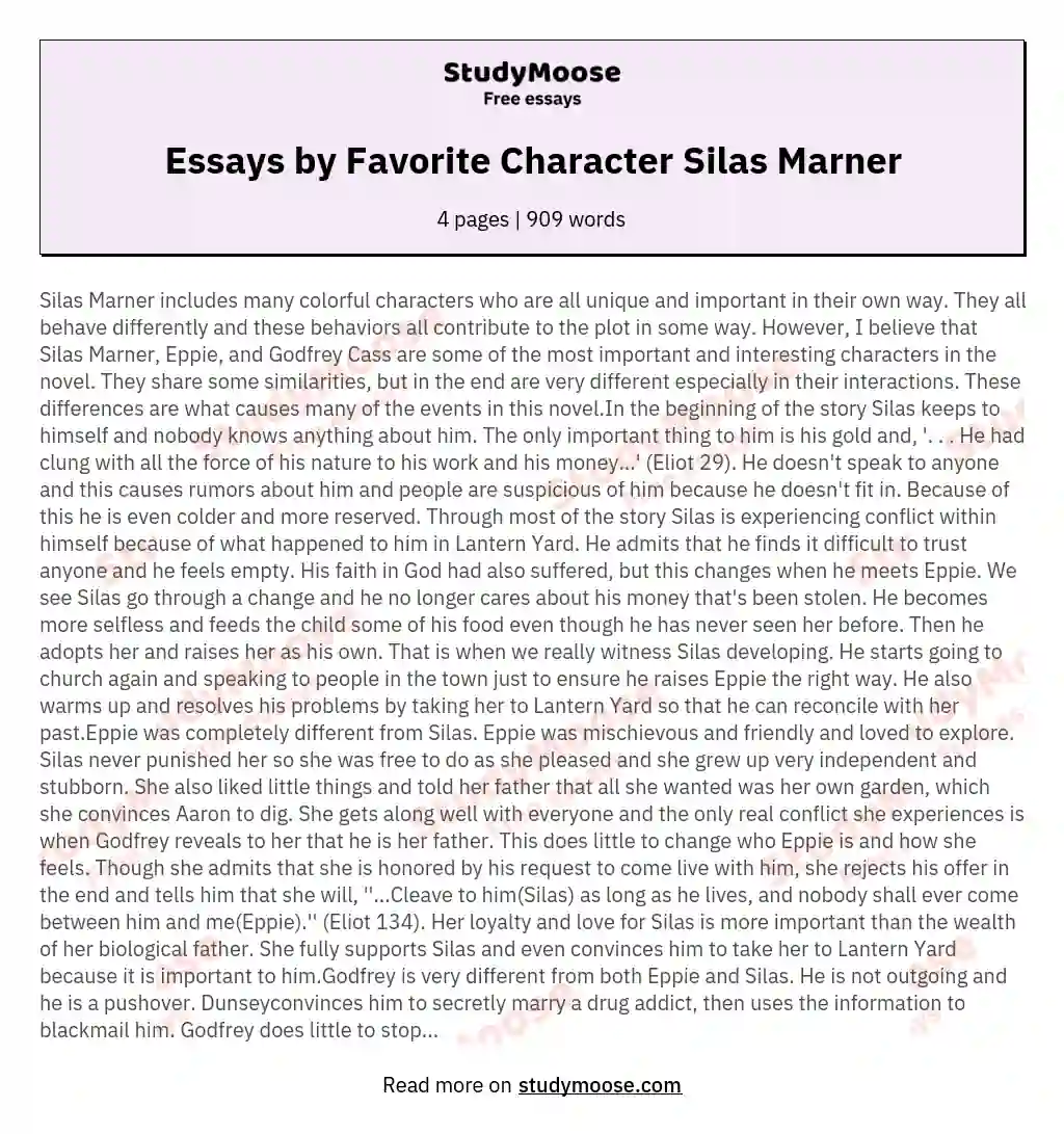 Essays by Favorite Character Silas Marner essay