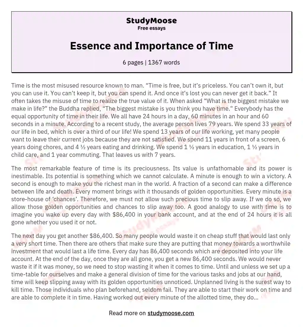 essay on the improvement of time