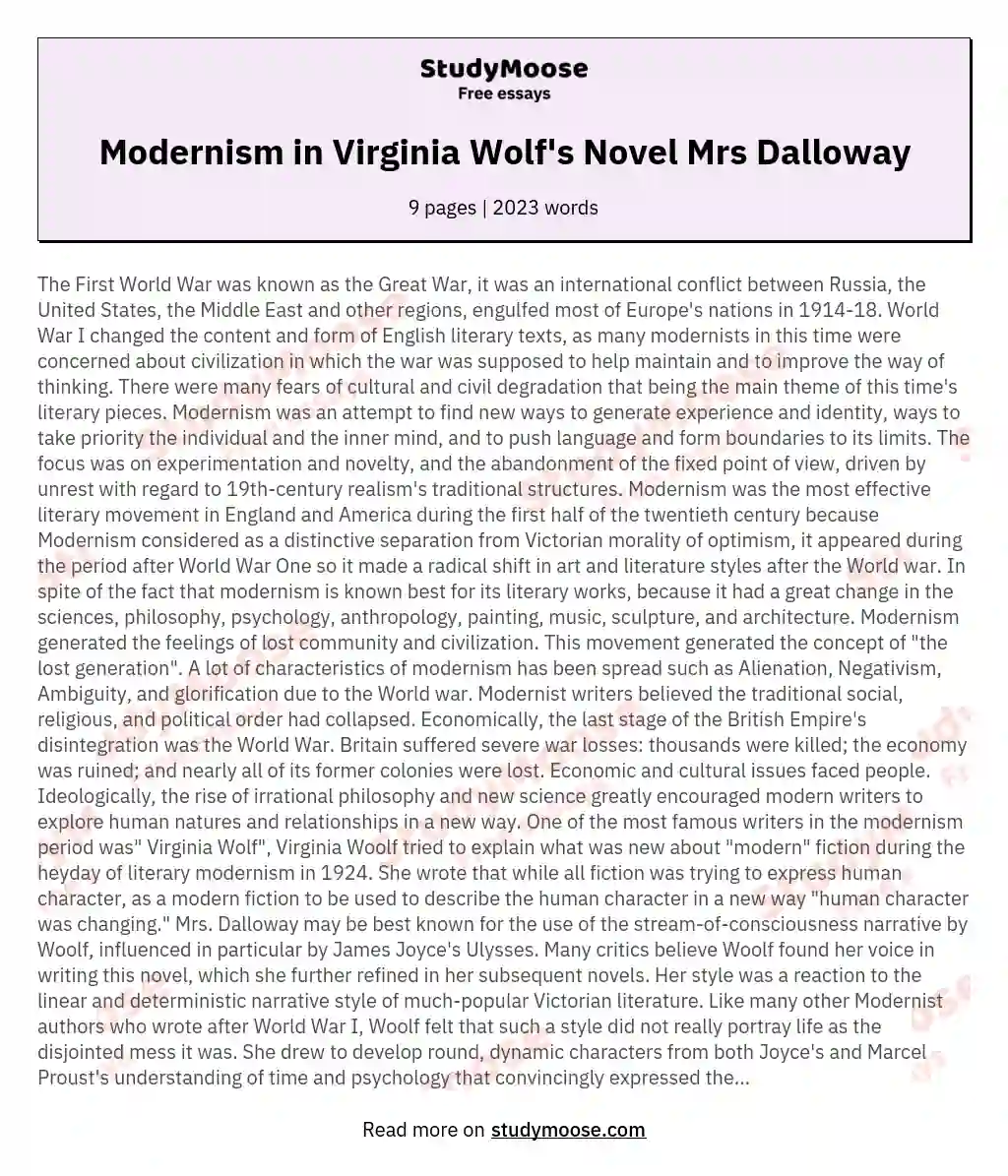 Modernism in Virginia Wolf's Novel Mrs Dalloway