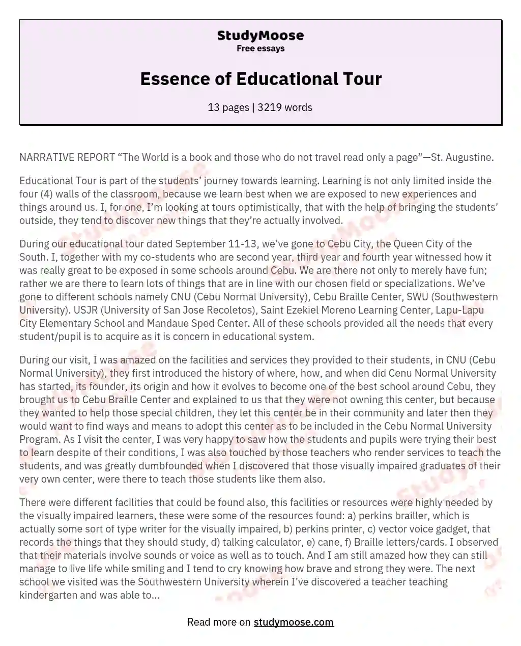 Essence of Educational Tour essay