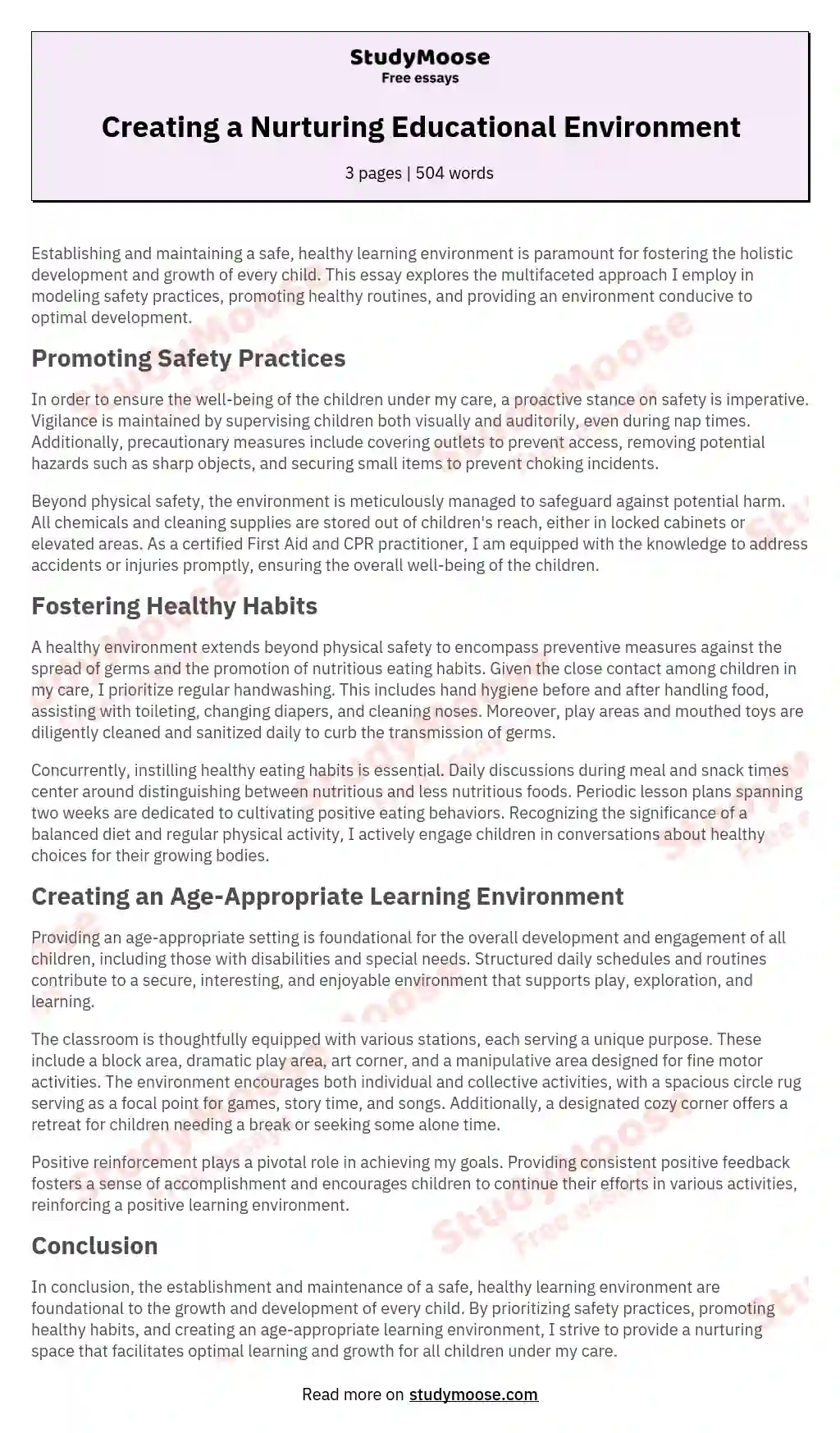 safety and security in the learning environment essay