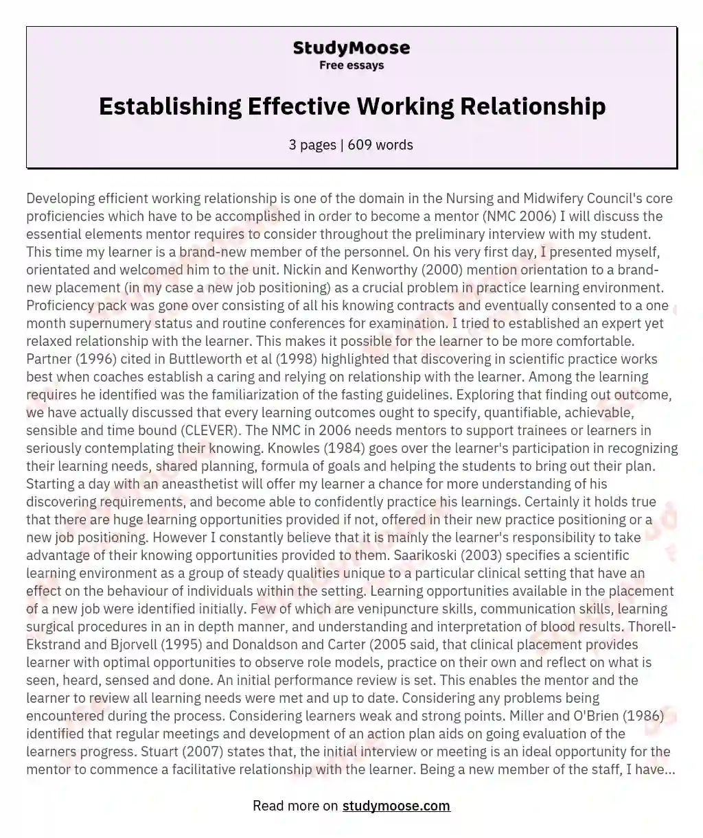 Establishing Effective Working Relationship essay