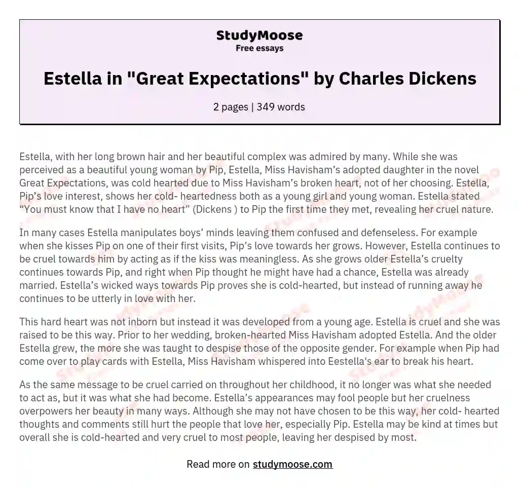 Estella in "Great Expectations" by Charles Dickens essay