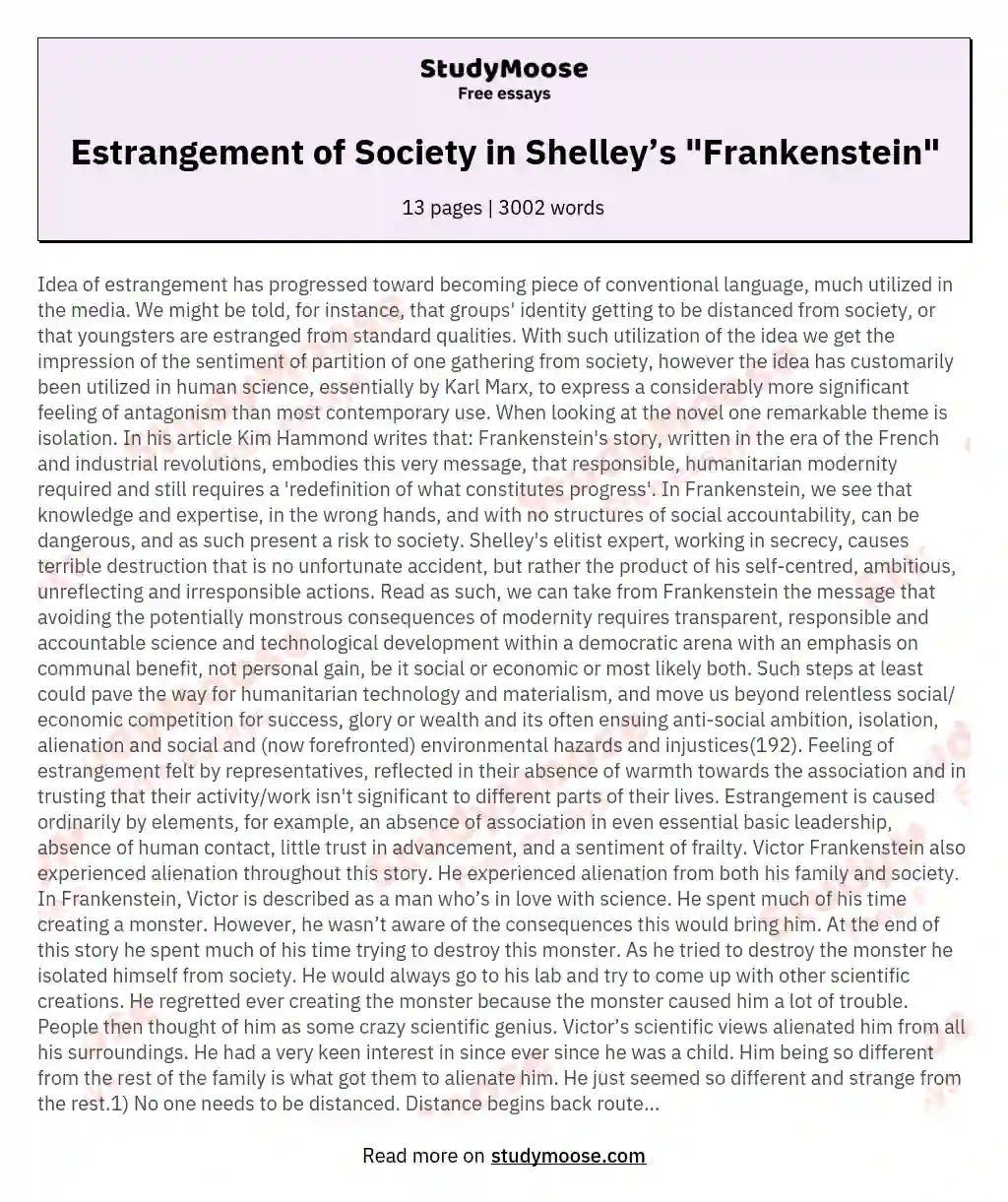 Estrangement of Society in Shelley’s "Frankenstein" essay