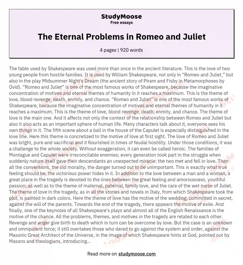 The Eternal Problems in Romeo and Juliet essay