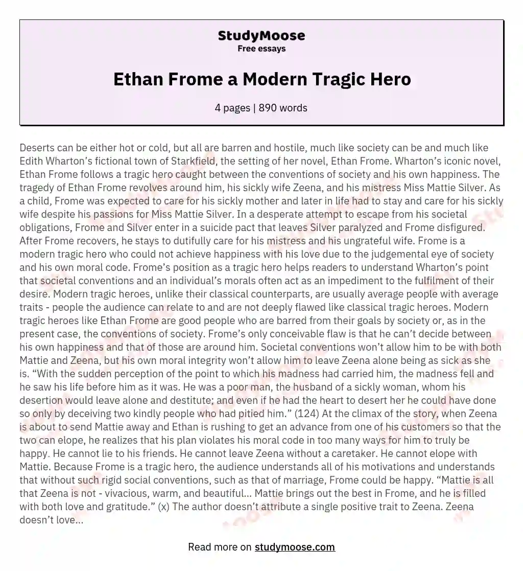 Ethan Frome a Modern Tragic Hero essay