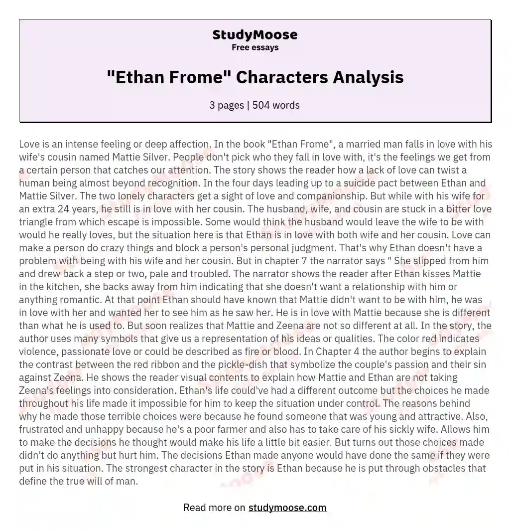 "Ethan Frome" Characters Analysis essay
