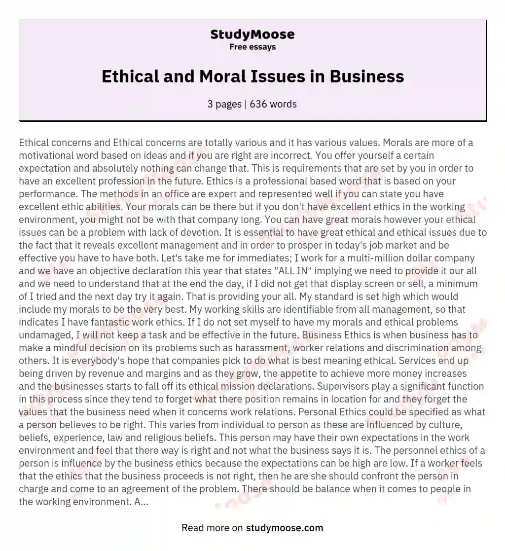 Ethical and Moral Issues in Business essay