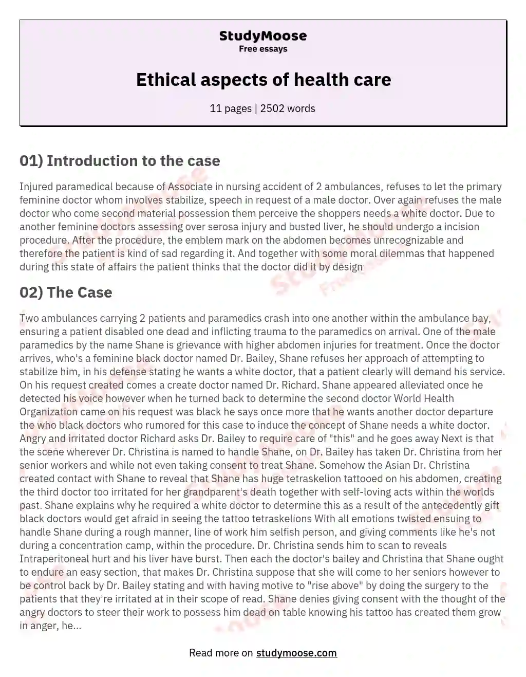 Ethical aspects of health care essay