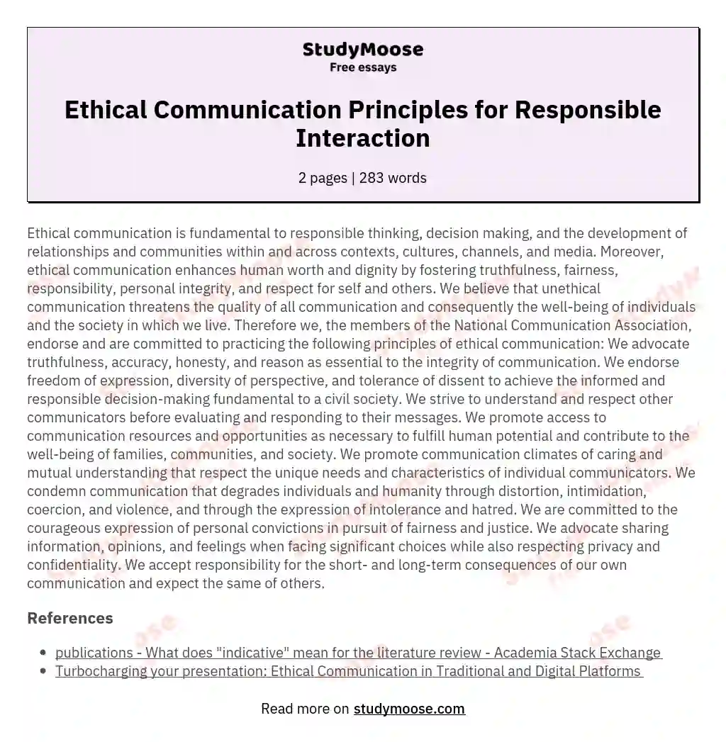 Ethical Communication Principles for Responsible Interaction essay
