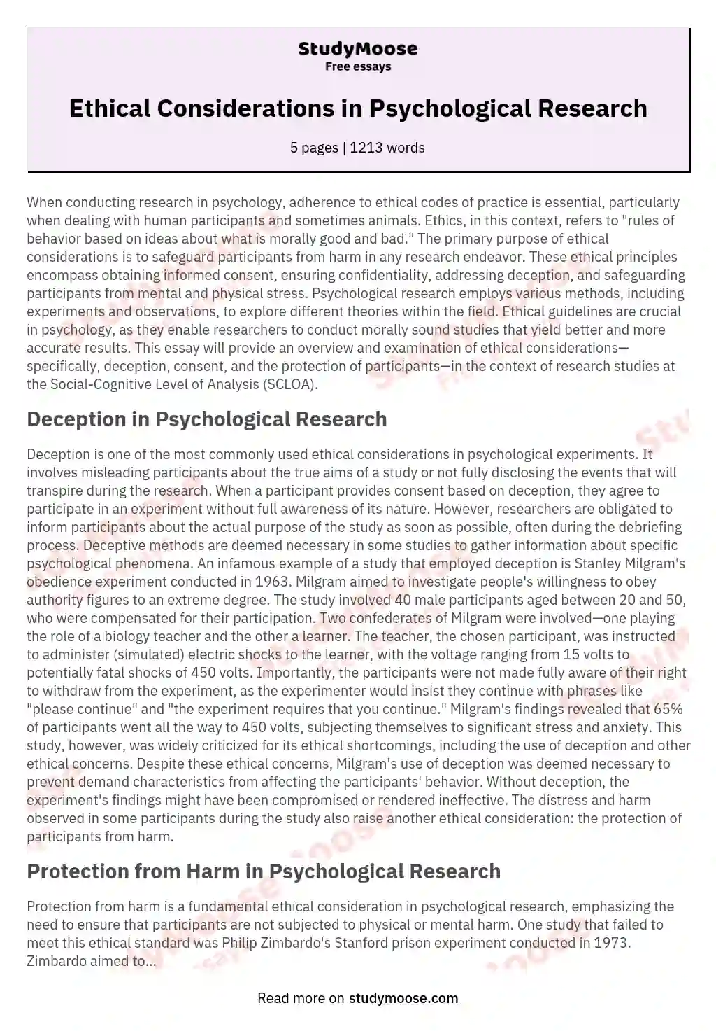 Ethical Considerations in Psychological Research essay