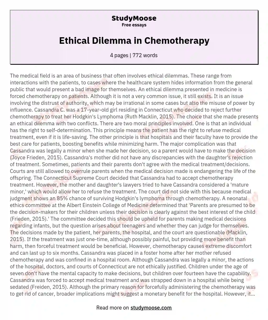 Ethical Dilemma in Chemotherapy
