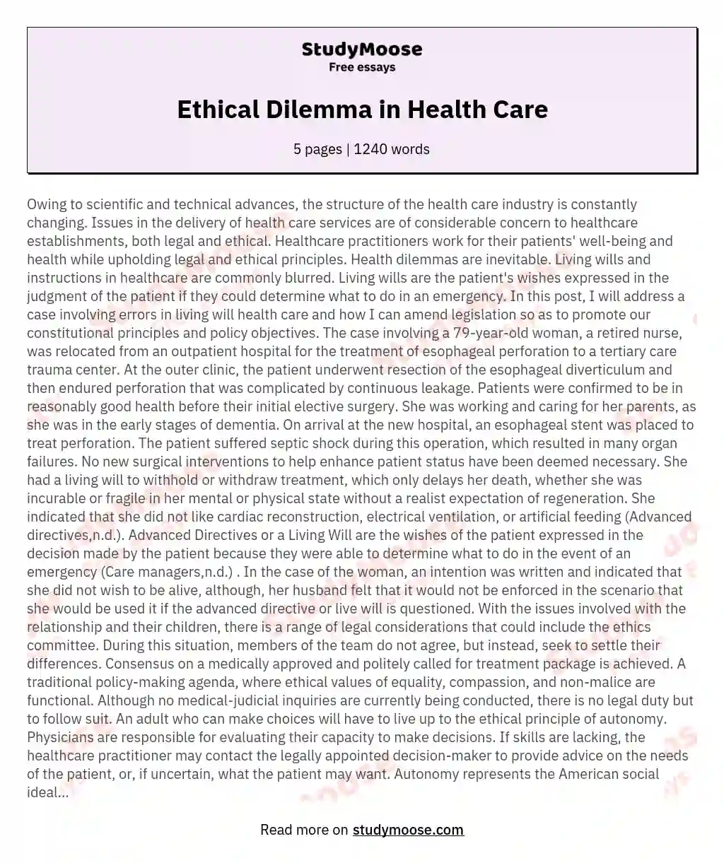 Ethical Dilemma in Health Care