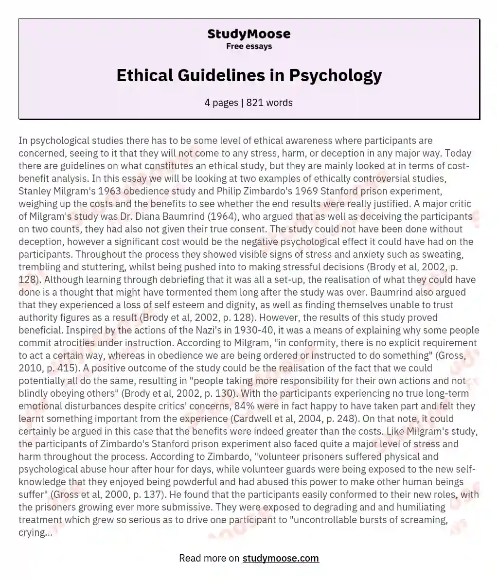 Ethical Guidelines in Psychology essay