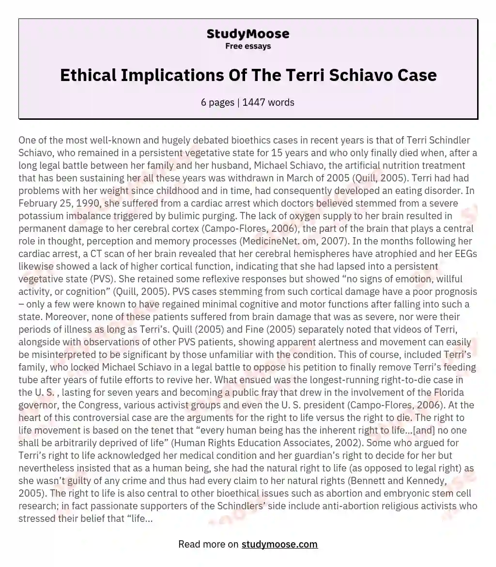 Ethical Implications Of The Terri Schiavo Case essay