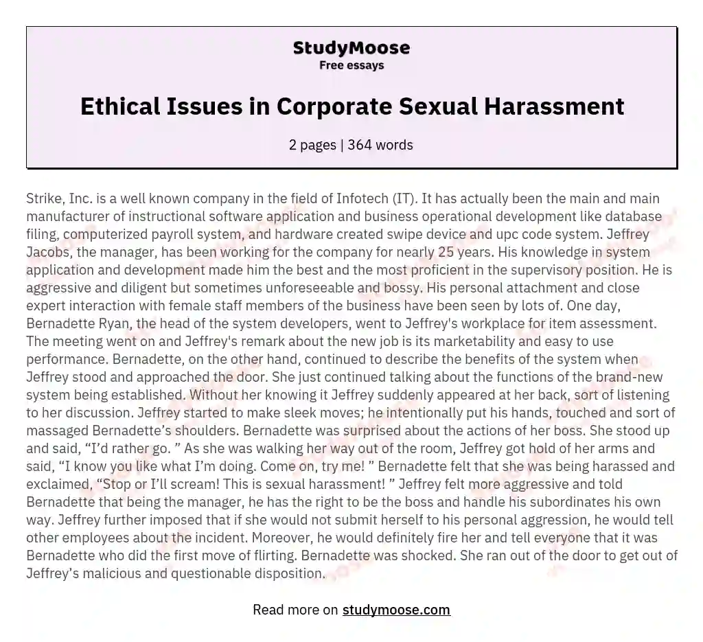 Ethical Issues and Problems in Business and the Corporate World: Sexual Harassment