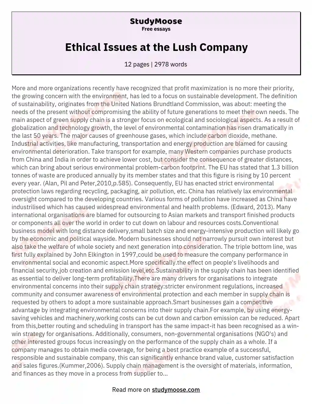 Ethical Issues at the Lush Company essay