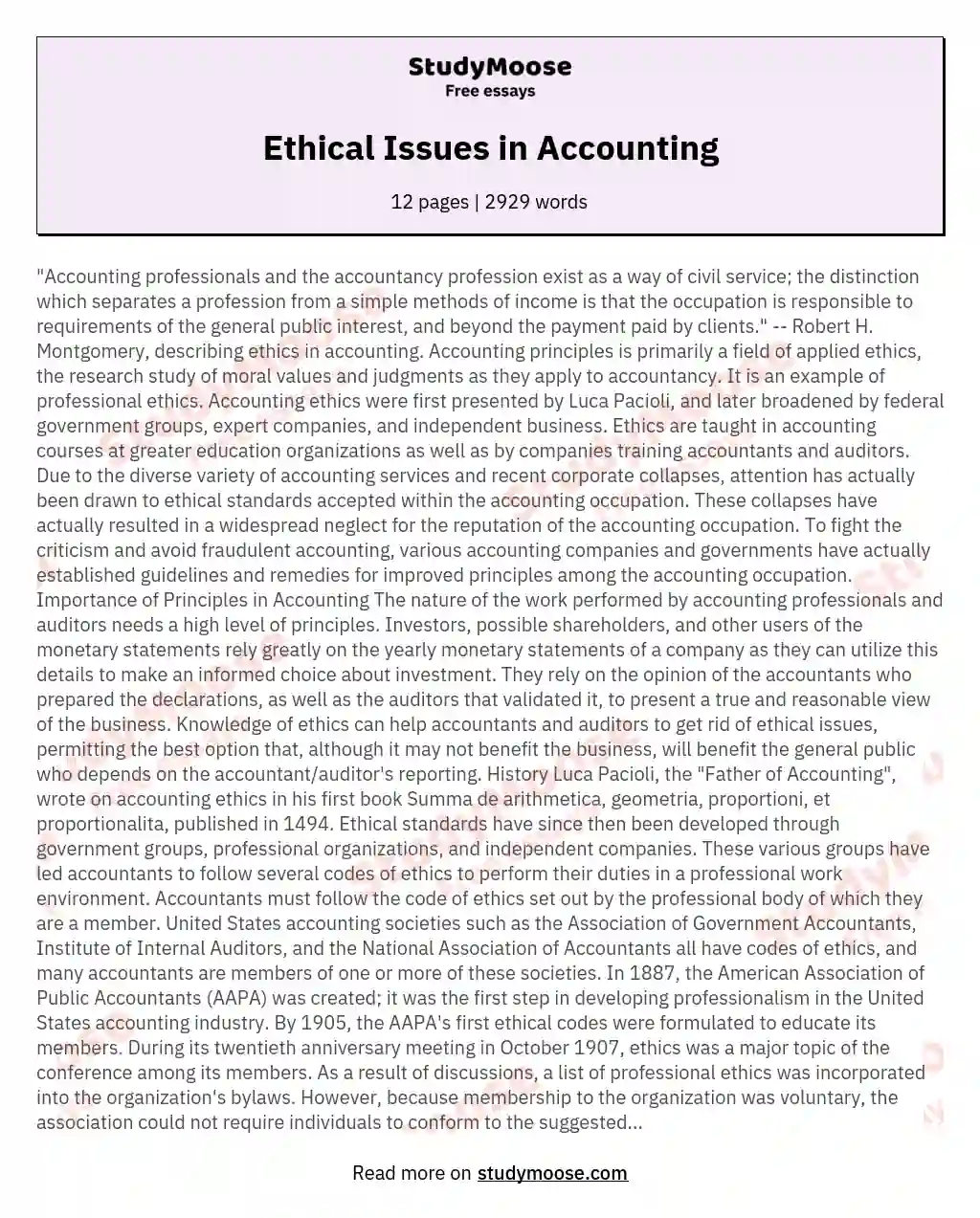Ethical Issues in Accounting essay