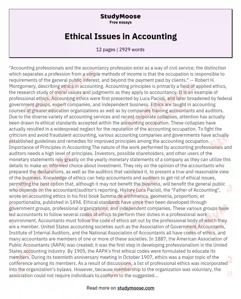 accounting profession and ethics essay