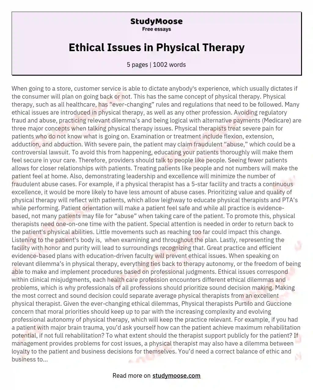 Ethical Issues in Physical Therapy essay