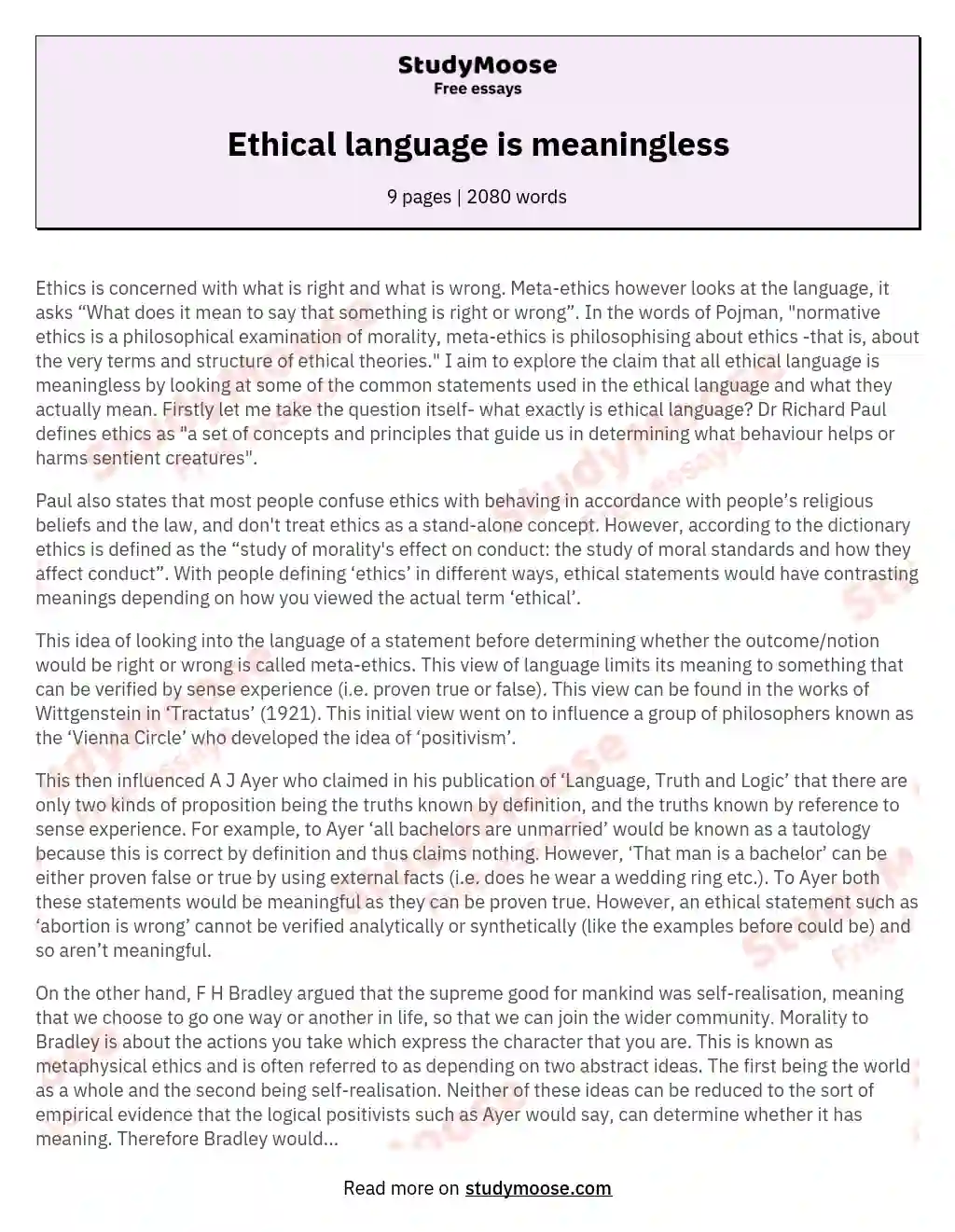 Ethical language is meaningless essay
