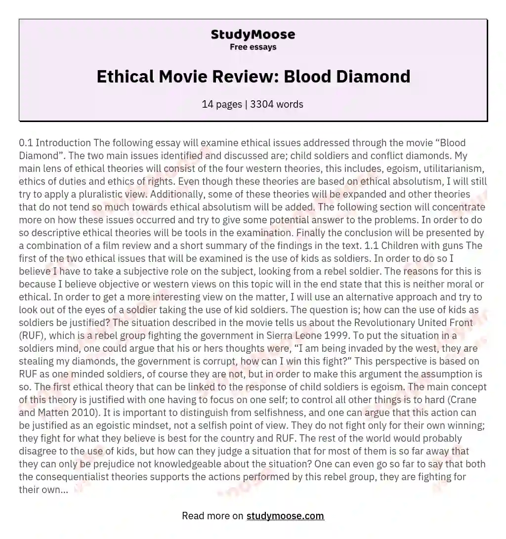 Ethical Movie Review: Blood Diamond essay