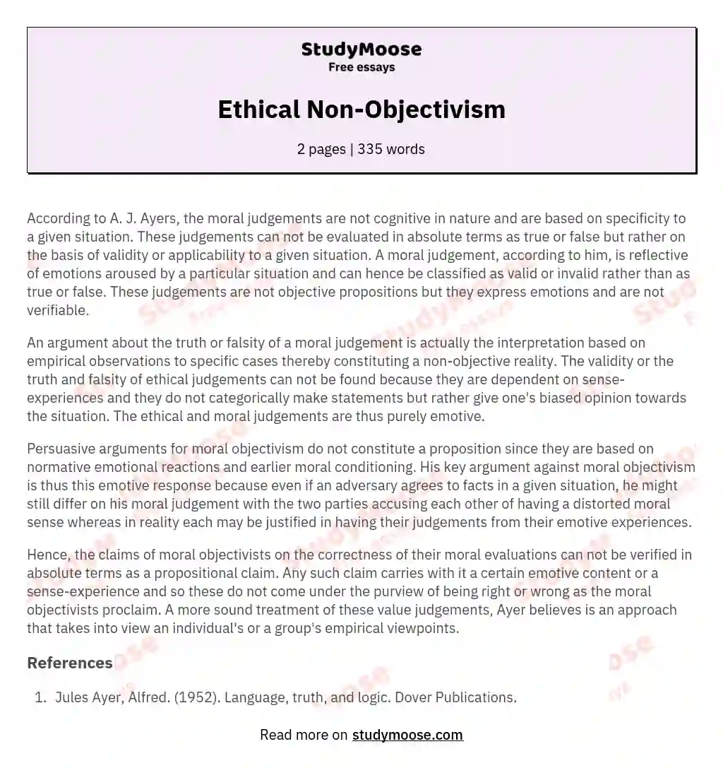 Ethical Non-Objectivism essay