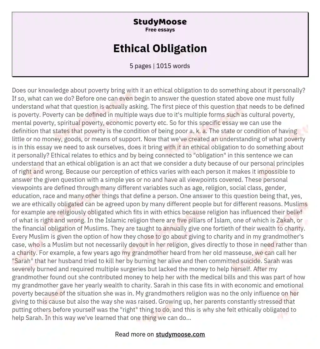 Ethical Obligation essay