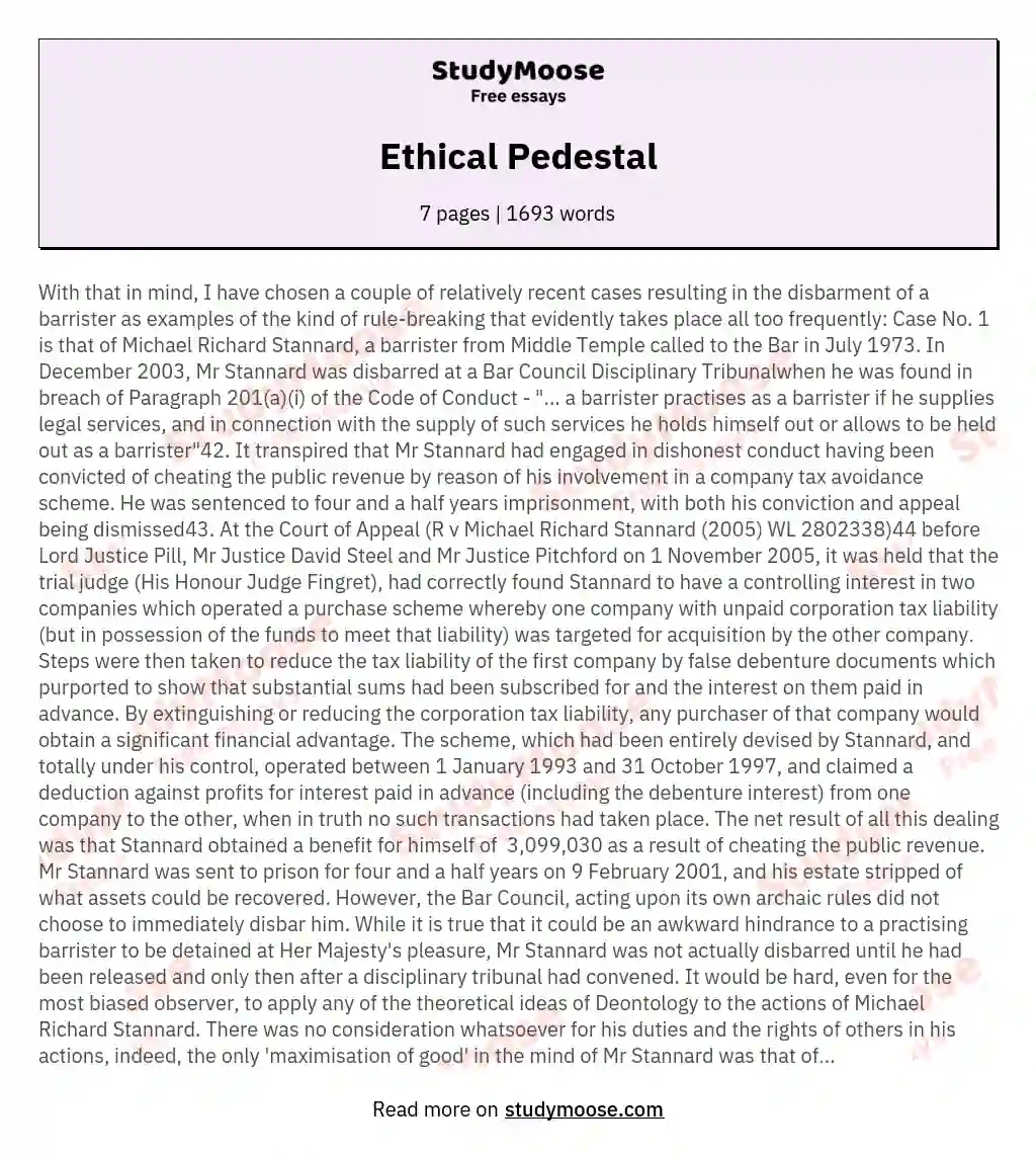 Ethical Pedestal essay