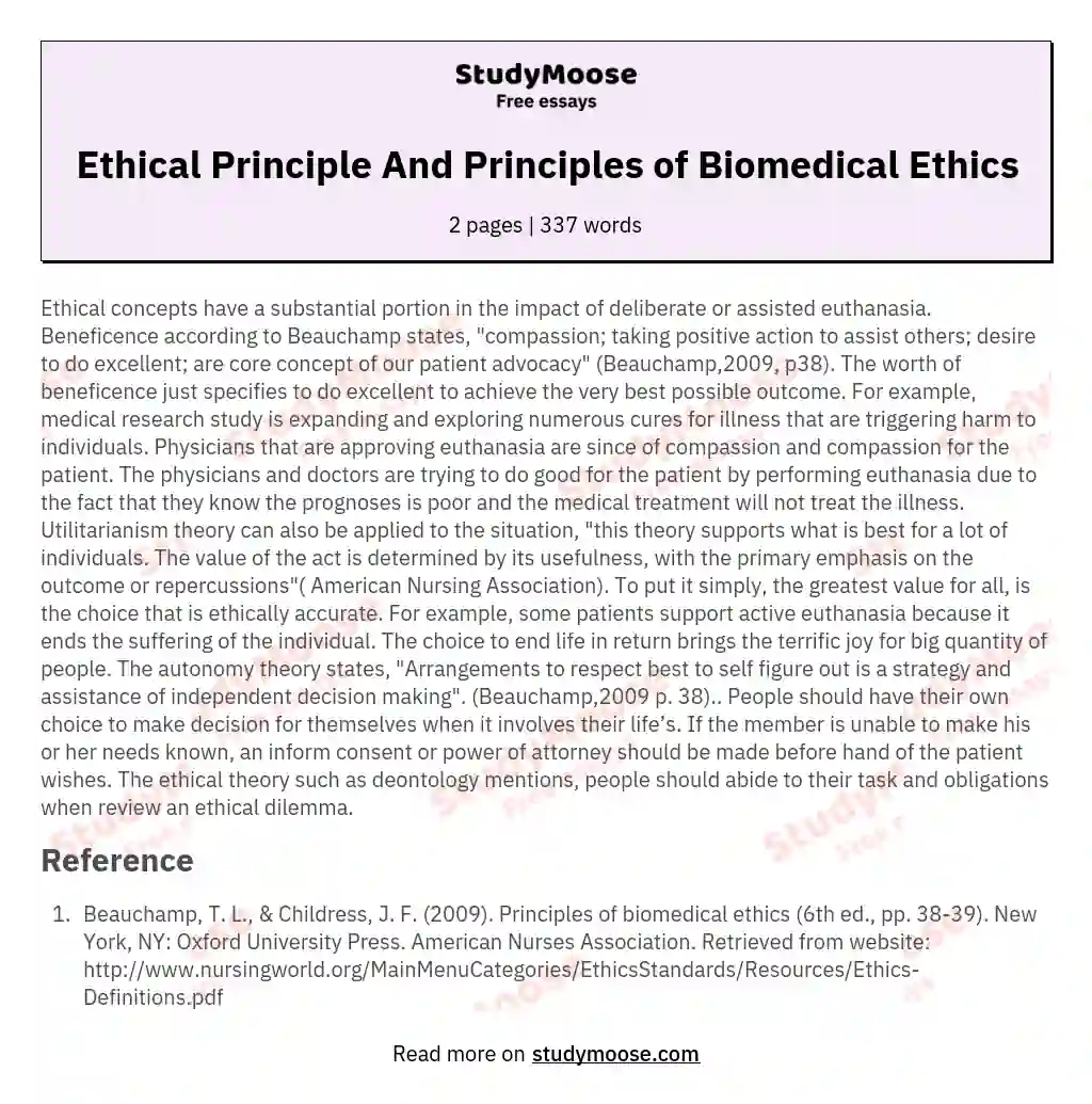 Ethical Principle And Principles of Biomedical Ethics essay
