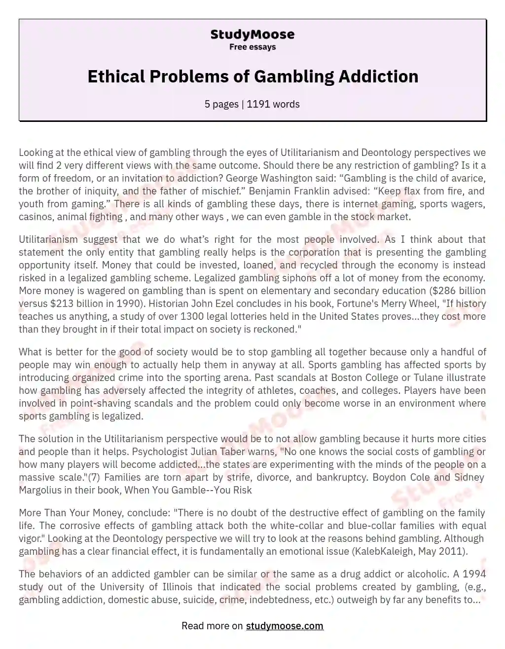 Ethical Problems of Gambling Addiction essay