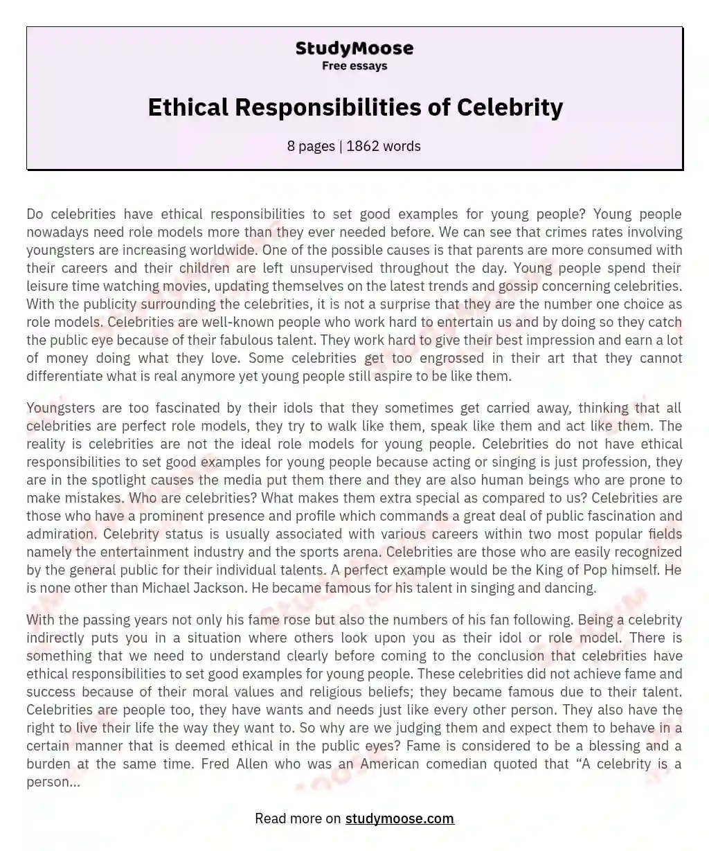 Ethical Responsibilities of Celebrity essay