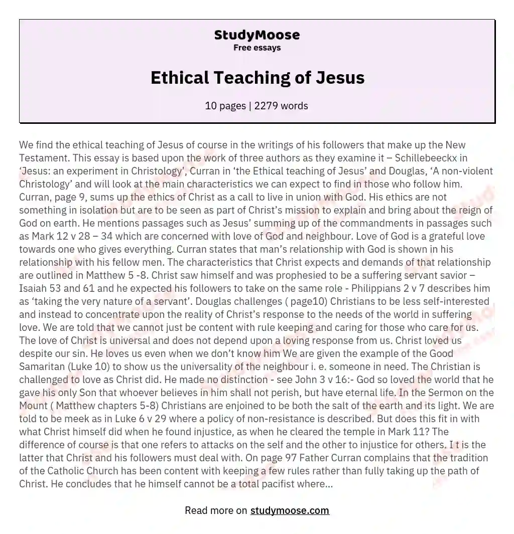 Ethical Teaching of Jesus essay