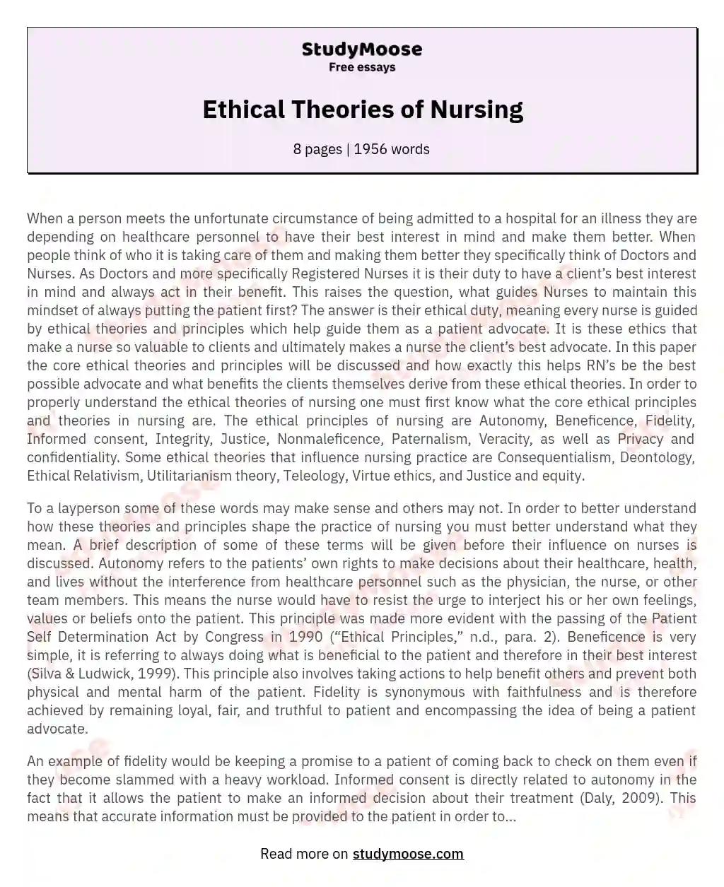 Ethical Theories of Nursing essay